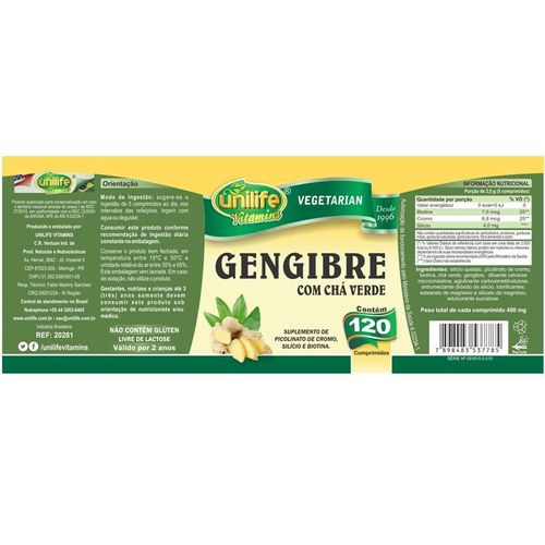 Kit com 3 Gengibre com chá verde 120 comprimidos Unilife Menor preço em Kit com 3 Gengibre com chá verde 120 comprimidos Unilife