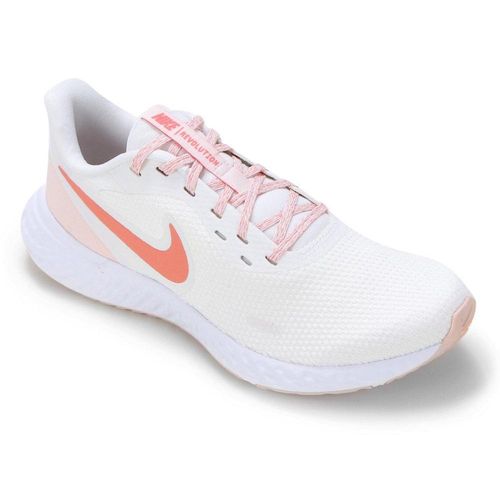 Tênis Nike Feminino Revolution 5 Branco e Rose Menor preço em Tênis Nike Feminino Revolution 5 Branco e Rose