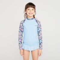 Camiseta Infantil Surf e Bodyboard FPU50+ 100 Olaian, azul-floral, 7-8 ANOS