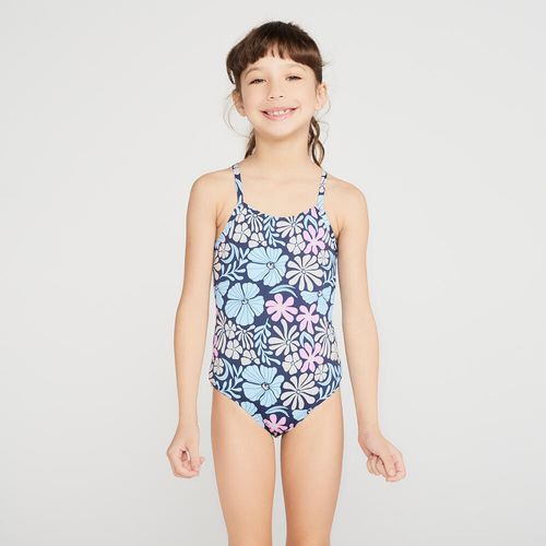 Maiô Infantil de Surf Cruzado, azul-floral, 5-6 ANOS Maiô Infantil de Surf Cruzado, azul-floral, 5-6 ANOS
