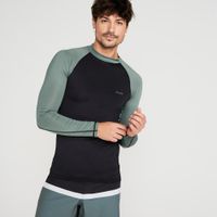 Camiseta Masculina de Surf e Bodyboard FPU50+ 500 Olaian, preta-verde, GG