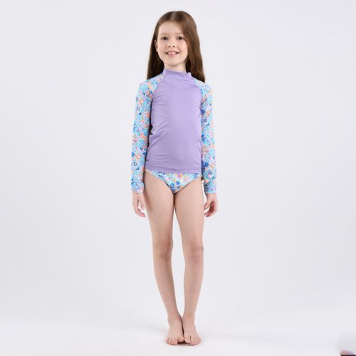 Camiseta Infantil de Surf Manga Longa UPF 50+, lilás, 4 Anos