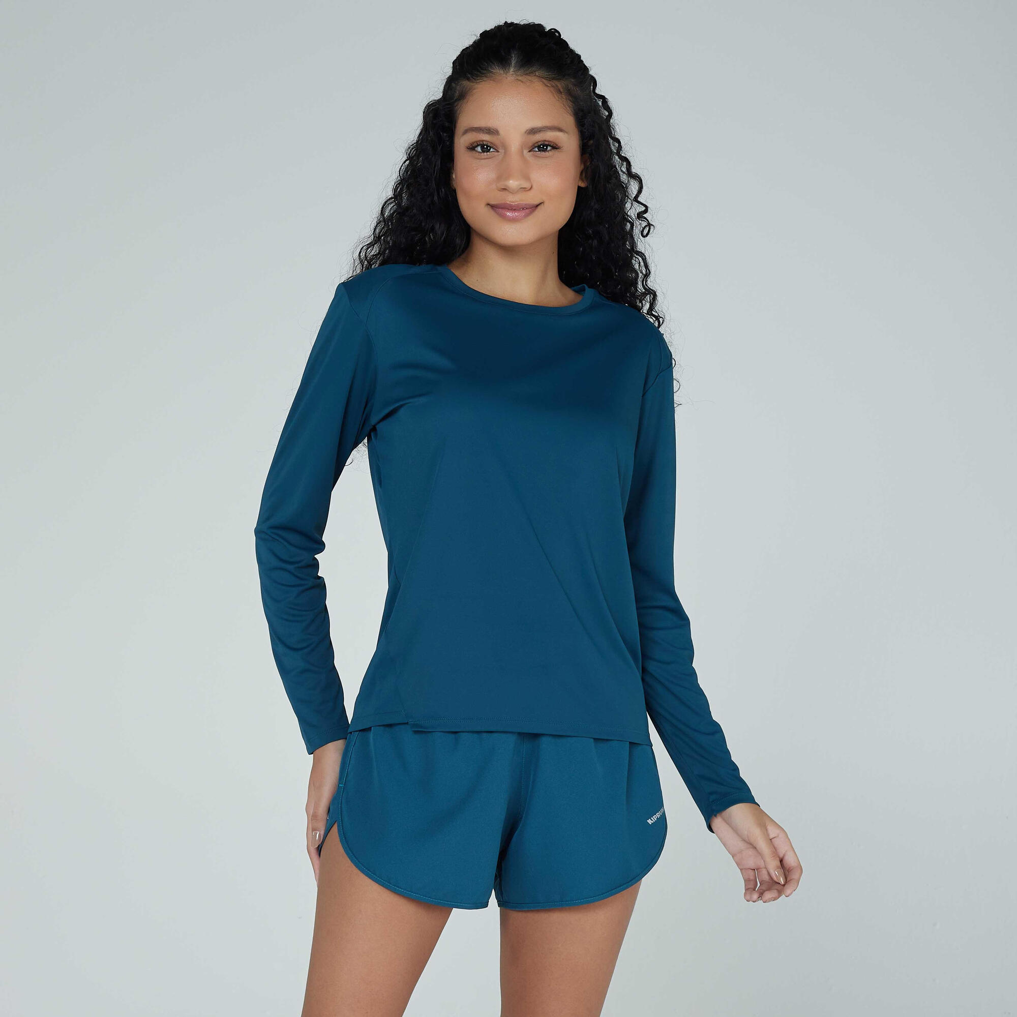 Camiseta Feminina de Corrida Run Uv Kalenji Turquesa