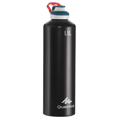 Garrafa de trilha / trekking Gourde 500 1,5L em alumínio Quechua - BOTTLE ALU 1,5L SS16 BLACK, .