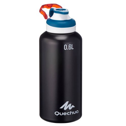 Garrafa de trilha / trekking Gourde 500 0.6L em alumínio Quechua - BOTTLE 0,6L ALU SS16 BLACK, .