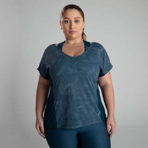 Camiseta Plus Size Creponada de Poliamida feminina Fitness Evase - Cta +size crepo evase sprayturquesa, 52 56