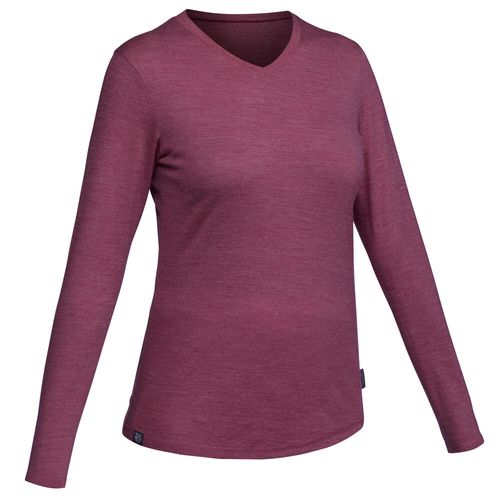 Camiseta-feminina-de-trekking-manga-longa-de-la-merino-Travel100-rosa-GG