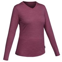 Camiseta-feminina-de-trekking-manga-longa-de-la-merino-Travel100-rosa-P