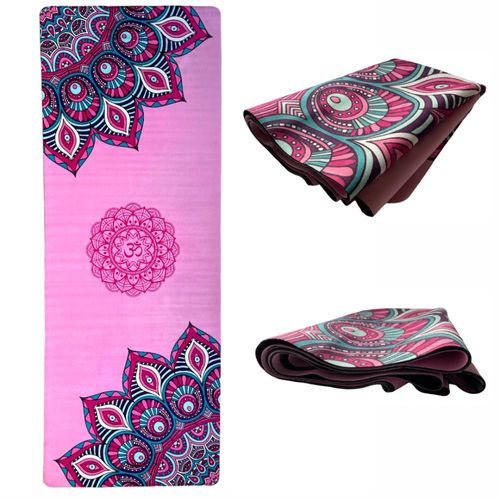 Tapete de Yoga Estampado Mat em Camurça e Borracha Mandala Rosa Odin Fit