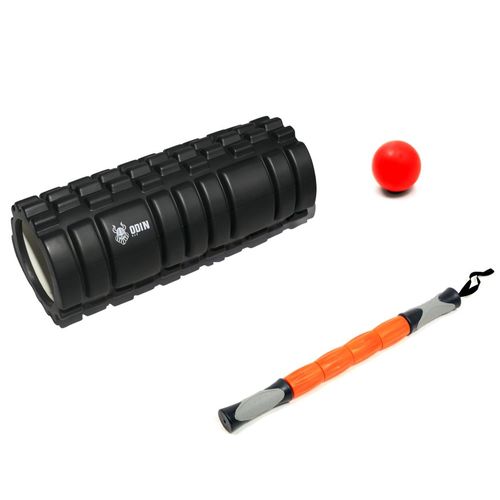 Kit Rolo Texturizado, Bastão de Massagem e Lacrosse Ball