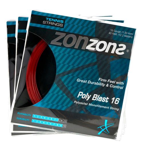 Corda Zons Poly Blast 16L 1.30mm Vermelho - Set Individual - Pack com 03 Unidades