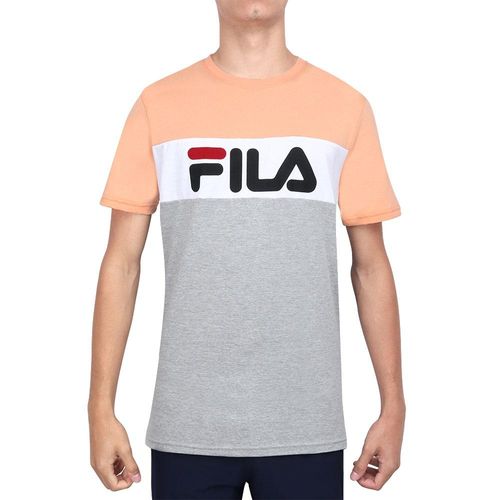 Camiseta Fila Letter Colors Laranja Pastel e Cinza Mescla-GGG