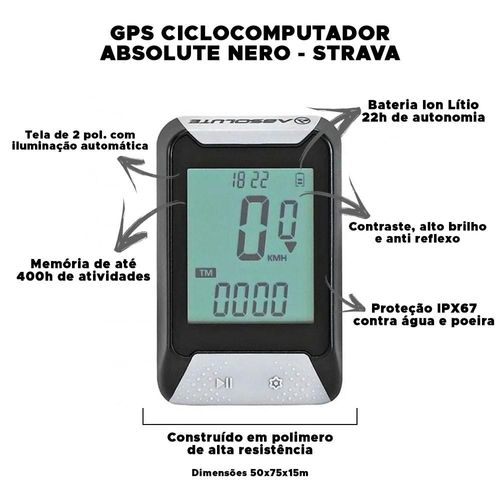 GPS Ciclocomputador Absolute Nero - STRAVA
