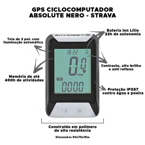 GPS Ciclocomputador Absolute Nero - STRAVA