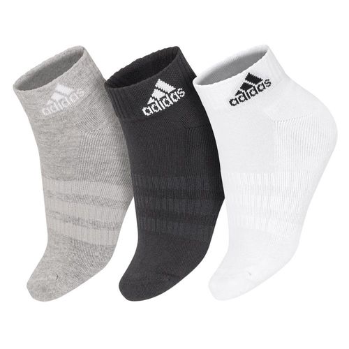 Meia Adidas Cushioned Ankle 35 ao 37 - Pack com 3 Pares - Branca Cinza e Preta